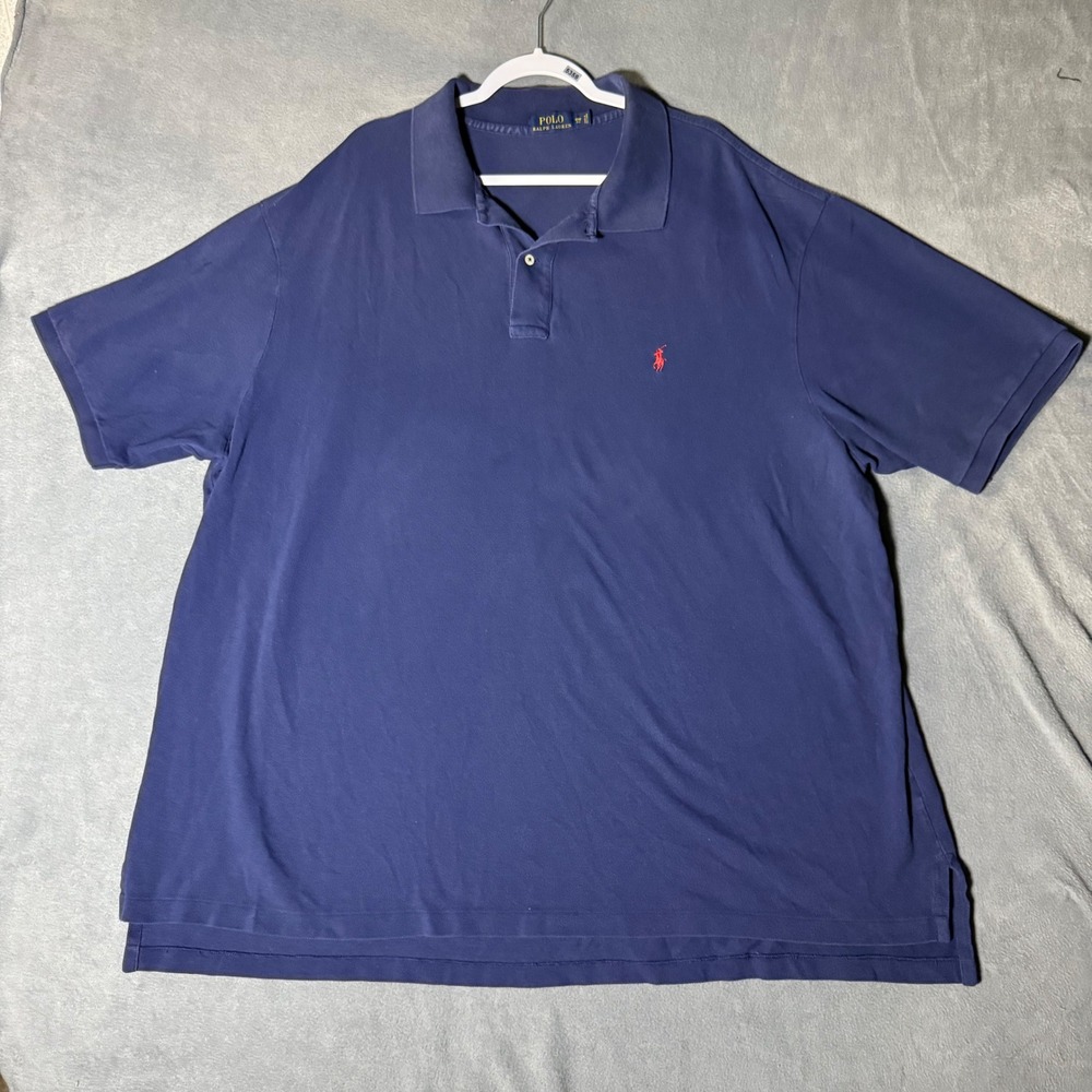 Polo Ralph Lauren Mens 4XB Navy Blue Short Sleeve Pique Polo Shirt Red Pony Logo
